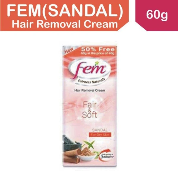 Fem Fairness Naturals Hair Removal Cream Fair & Soft - Sandal, Dry Skin, 40 g (Get 50% Extra) - 60 gm